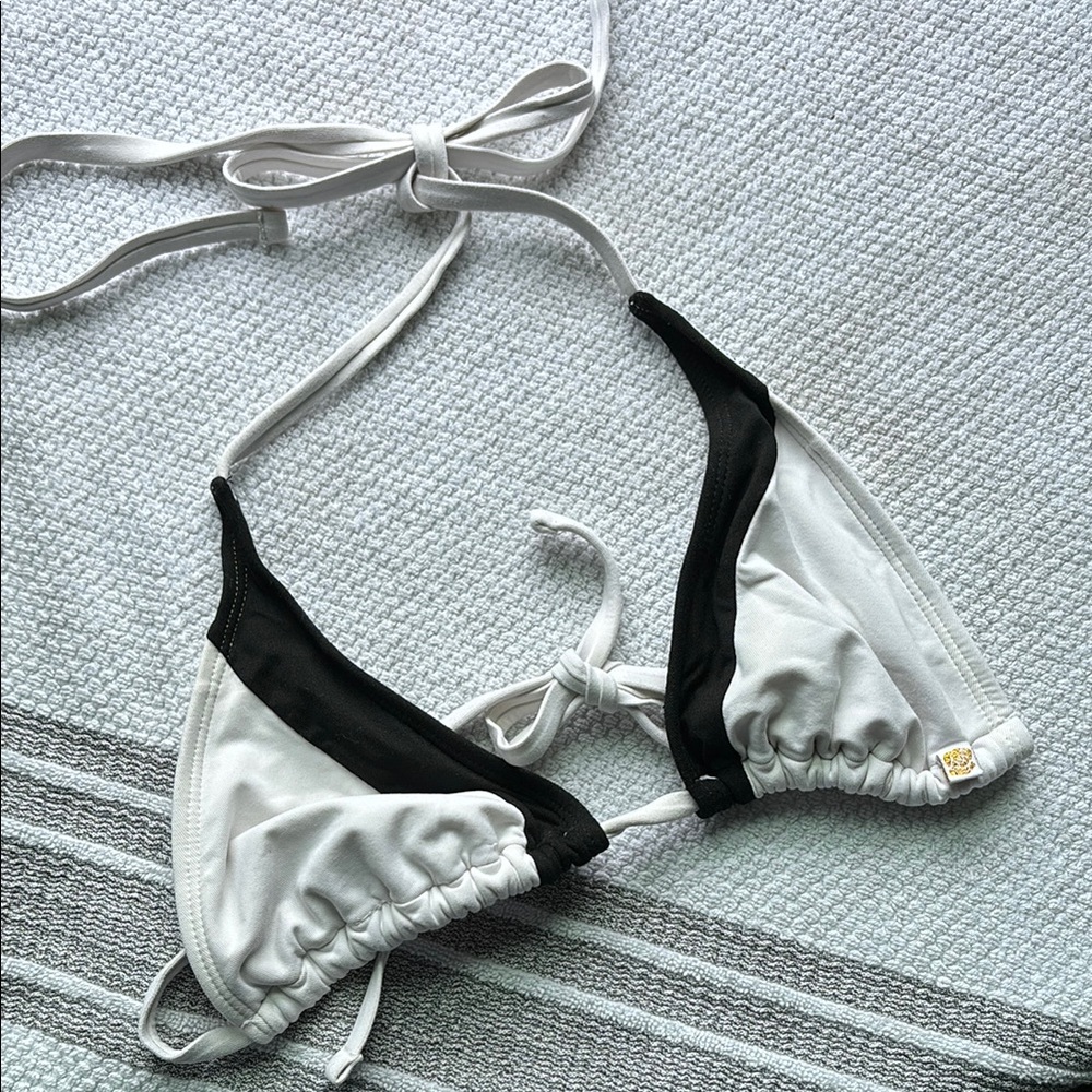 Aqua Black and White Bikini Top